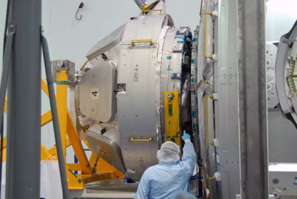 The six-windowed cupola being mated to Tranquility. Pic: NASA