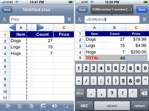 Quickoffice Mobile Office Suite 1.4.1 for iPhone - screenshots