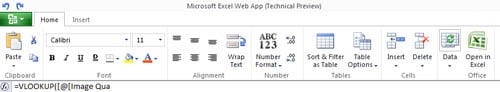 Excel toolbar for MS Office Web Apps preview