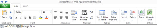 Excel toolbar for MS Office Web Apps preview