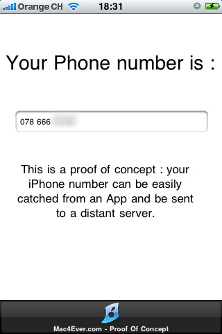 Grabbed phone number screen shot