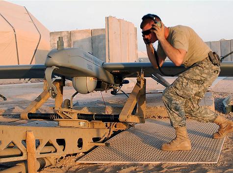 The Shadow unmanned aircraft being prepared for launch