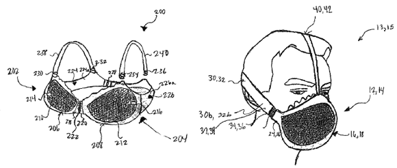 Diagram of the gas mask bra, from the patent application