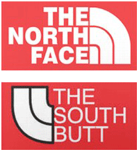 The North face and The South Butt logos