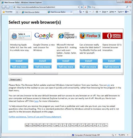 Windows 7 browser ballot screen