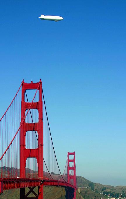 The Zeppelin Eureka above the Golden Gate bridge. Credit: Airship Ventures