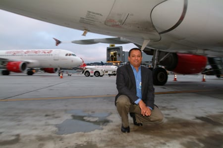 Ravi Simhambhatla on the tarmac at SFO, photo: Gavin Clarke