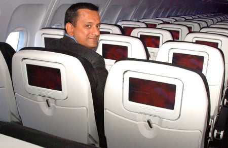 Ravi Simhambhatla onboard Virgin America, photo: Gavin Clarke