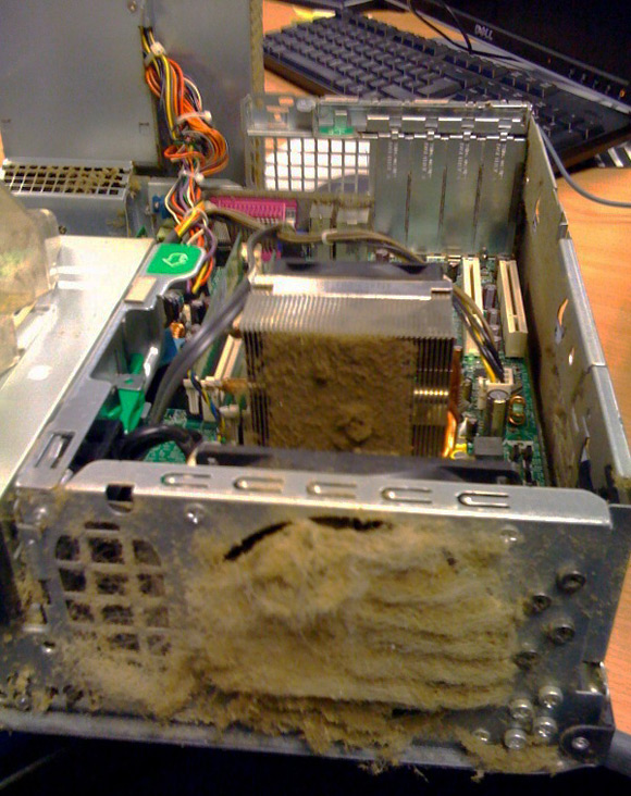 The world's dirtiest PC, with vents completely blocked by dust
