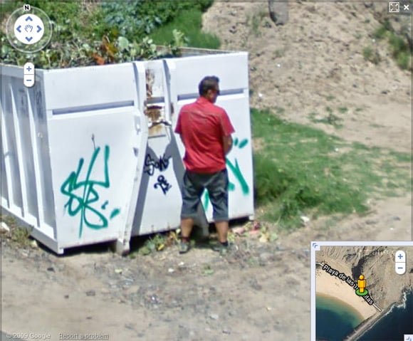 Rotate a bit and you see a Spaniard urinating against a container