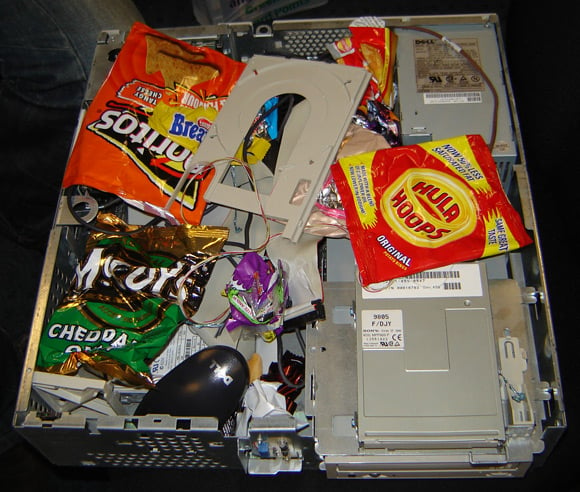 PC packed with empty crisp packets