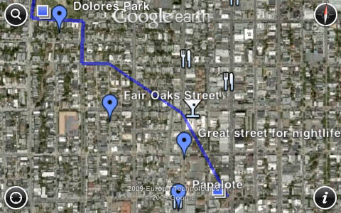 Custom Google map viewed in Google Earth 2.0 for iPhone