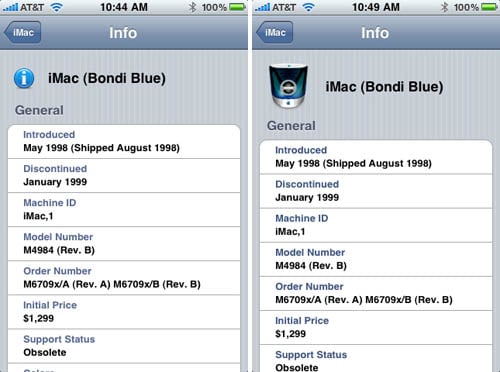 Mactracker iPhone app - Bondi Blue iMac