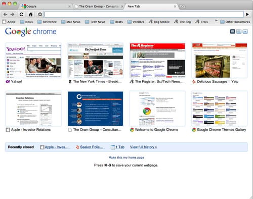 Google Chrome Tab Page