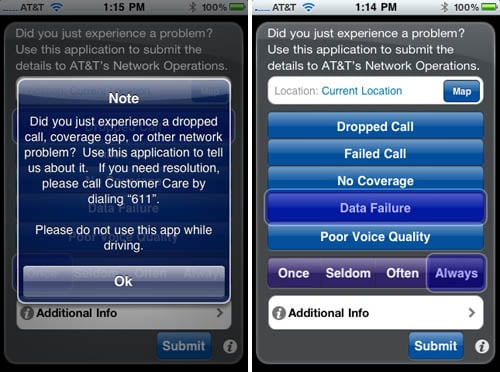 AT&T's service-quality iPhone app, Mark the Spot