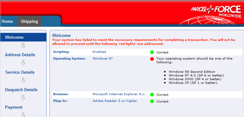 Parcelforce shuns Windows 7 users