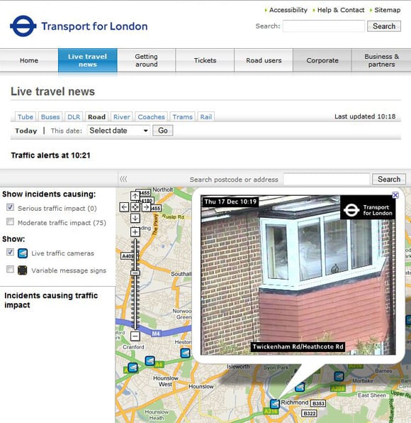 TfL camera in Richmond showing couple in bed