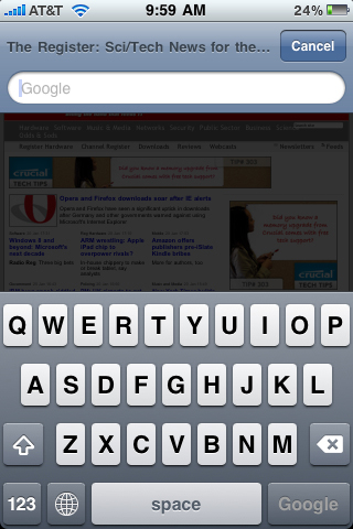 Google search on the iPhone