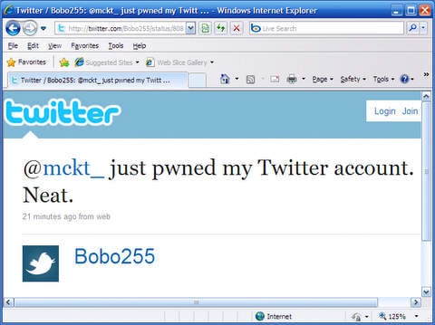 Screenshot of pwned Twitter account