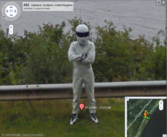 The Stig captured at Loch Ness on Street View