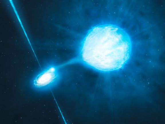 Artist's impression of the X-1 black hole / Wolf-Rayet binary in NGC 300. Credit: ESO