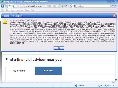 Screenshot of exploited Ameriprise webpage