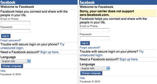 Facebook Zero login