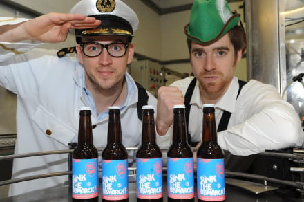 Martin Dickie and James Watt with a few bottles of Sink The Bismark!