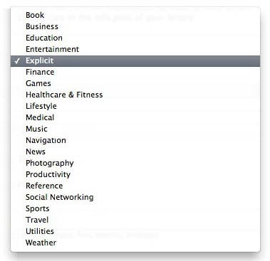 iTunes Developer Connect Primary Category choices with 'Explicit'