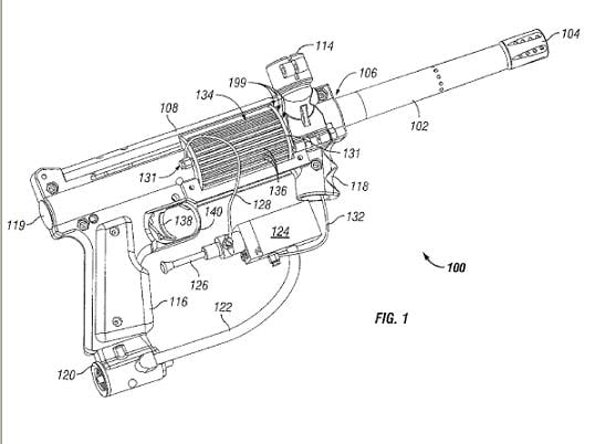 The patented fuel/air paintball gun. Credit: USPTO