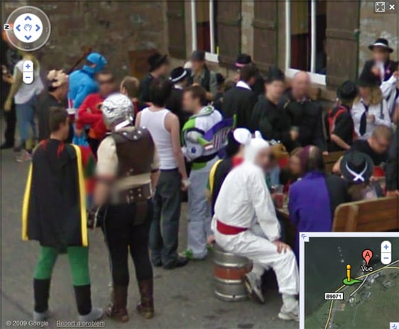 Man in giant white rabbit costume on Street View