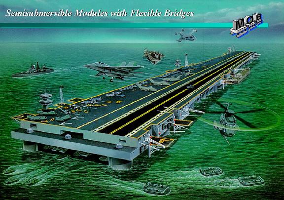 Concept for floating offshore base assembled from semi-submersible oilrig style independent units. 