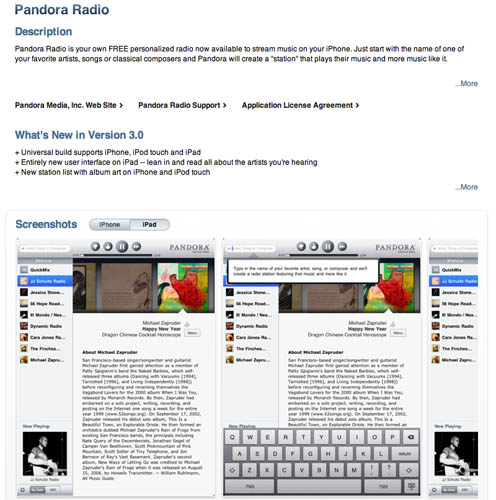 Pandora Radio's iPad version