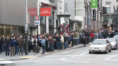 The lines outside the Stockton Street store at 9:00 a.m.