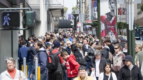 The lines were still long at noon on Stockton Street