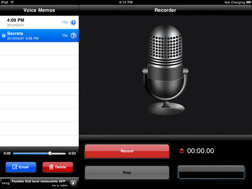 Voice Memo iPad app