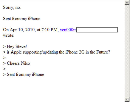 Email message from Steve Jobs about dropping iPhone 2G support