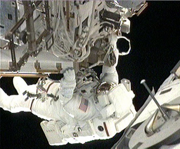 Rick Mastracchio during the third spacewalk. Pic: NASA TV