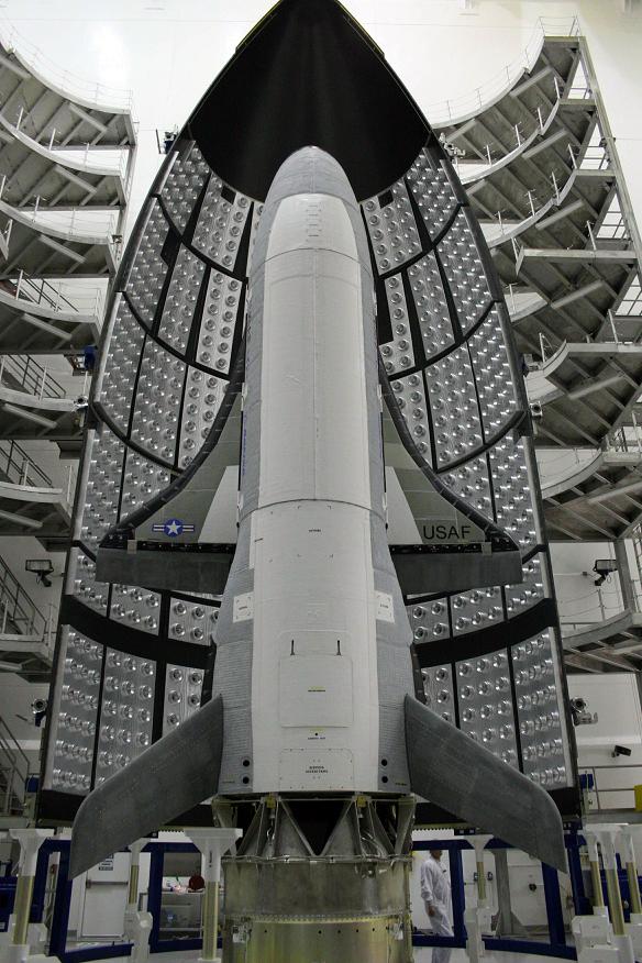 The X-37B unmanned spaceplane being prepared for launch. Credit: USAF