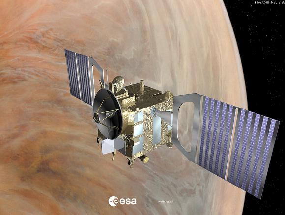 Graphic depicting Venus Express in orbit about the second planet. Credit: ESA