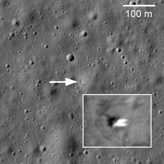 The Luna-17 lander seen from above in 2010. Credit: NASA/LROC