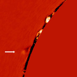 Hydrogen-alpha observations of the Sun's edge from the Coronado instrument of the Mauna Loa Solar Observatory showing what the authors believe to be the comet approaching the solar limb.