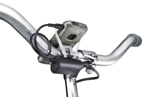 Nokia phone and charger kit on bike handlebars