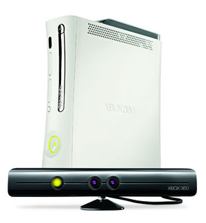 Kinect controller in front of Xbox 360
