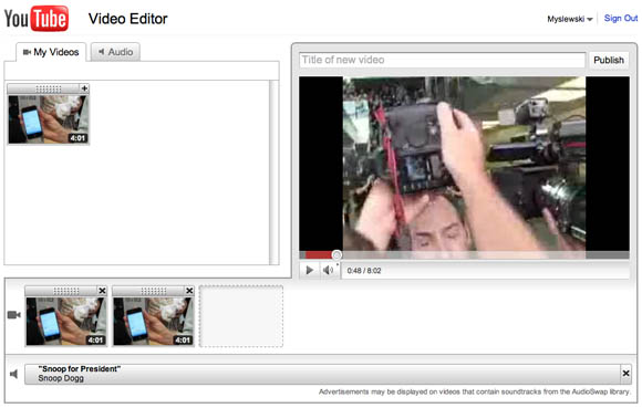 YouTube Video Editor user interface