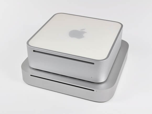 Old Mac mini sitting on top of new Mac mini