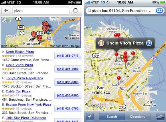 Google's location-based iPhone search