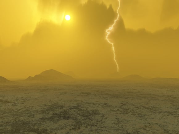 Concept art showing lightning strike on Venus. Credit: J Whatmore
