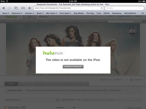 Hulu Plus' Desperate Housewives on iPad