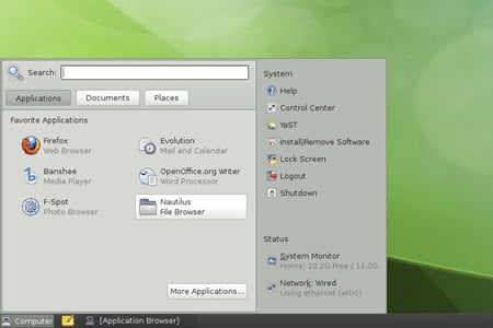 The Slab menu in OpenSUSE 11.3